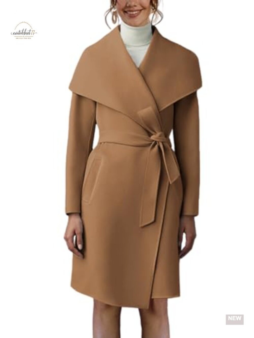 Pea Trench Coat Lapel Collar Long Belted Overcoat Pockets